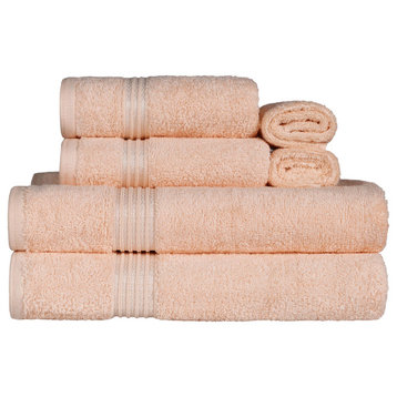 6-Piece Solid Egyptian Cotton Bath Hand Face Towel Set, Peach