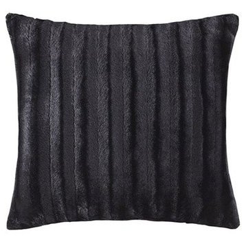 Madison Park Brushed Solid Stripe Plaited Long Fur Square Pillow, Black