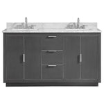 Avanity - Avanity Austen 60" Vanity, Twilight Gray/Silver With Carrara White Top - The Austen 61 in. vanity combo is simple yet stunning. The Austen Collection features a minimalist design that pops with color thanks to the refined Twilight Gray finish with brushed silver trim and hardware. The vanity combo features a solid wood birch frame, plywood drawer boxes, dovetail joints, a toe kick for convenience, soft-close glides and hinges, carrara white marble top and dual rectangular undermount sinks. Complete the look with matching mirror, mirror cabinet, and linen tower. A perfect choice for the modern bathroom, Austen feels at home in multiple design settings.