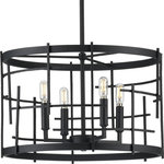 Progress Lighting - Torres Collection Black 4-Light Chandelier - Elevate your mountain modern home decor by incorporating ravishing rustic design in the heart of your home with this chandelier from the Torres Collection. Handcrafted spires reminiscent of rugged forest surroundings coalesce in a cultivated masterpiece of rustic sophistication. Beautiful black, hammered edges crisscross in an open-cage design for an organize interpretation of the popular tic-tac-toe pattern.
