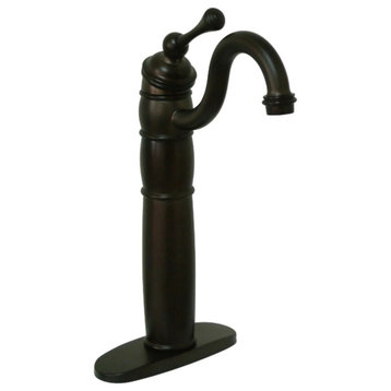 Tall Bathroom Vessel Faucet, Elegant Curved Spout & Single Lever Handle, Bronze