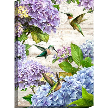 "Hummingbirds and Hydrangeas" Canvas Wall Art Small