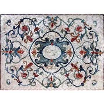 Arabesque Botanical Floor Mosaic, Kali, 24"x31"