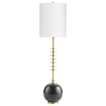 Sheridan Table Lamp, 1-Light, Gold, Iron, Marble with White Linen Shade, 28.25"H