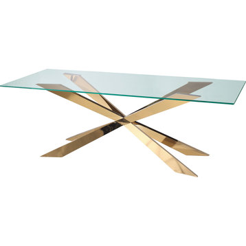 72" Rectangle Glass Top Table, Clear, Gold