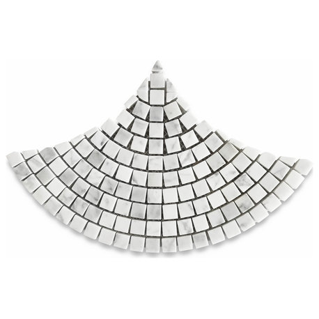 Carrara Marble European Fan Mini Tile Fish Scale Scallop Mosaic Polish, 1 sheet