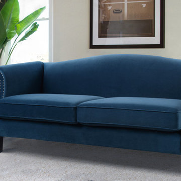 Elaine Camel Back Sofa, Satin Teal