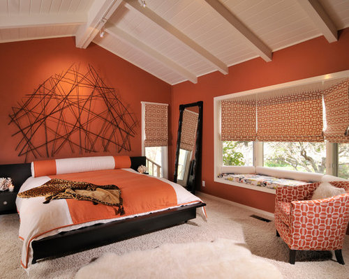 Chambre classique avec un mur orange : Photos et idées ...