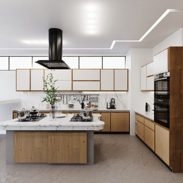 White and Oak Wood Kitchen Design