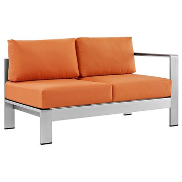 Modern Urban Outdoor Patio Right Arm Corner Loveseat Sofa, Orange, Aluminum