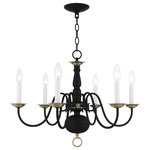 Livex Lighting - Livex Lighting 6 Light Steel Chandelier With Black Finish 5006-04 - Simple, yet refined, this traditional, colonial chandelier is a perennial favorite. Part of the Williamsburgh series, this handsome six-light chandelier is a timeless beauty. It is shown in a black finish with antique brass finish accents.