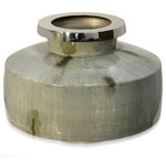 StyleCraft - Florintini 9" Light Olive Distressed Hand Painted Decorative Canister - With its unique shape and coloring, this 9-inch tall decorative canister is at once a modern and rustic piece of decor for interior living spaces. The metal vessel is finished by hand in a light olive Bamboo Forest enamel, topped by a contrasting chrome ring around the mouth. It's a lovely addition to any tabletop or mantel decor.