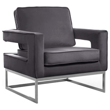 Noah Velvet Upholstered Accent Chair, Gray, Chrome Base