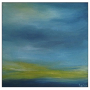 Original Abstract Painting on Canvas Modern Acrylic Skyline- 36x36- Blue-Greens