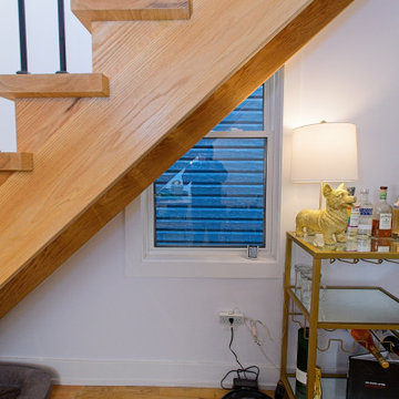 Oak Stair Stringer and Open Tread Detail Above the Living Room | East York