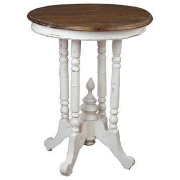 Sunset Trading Cottage Round End Table in Distressed White and Brown Wood