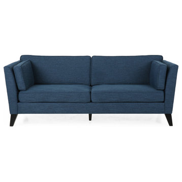 Kelvin Contemporary 3-Seater Fabric Sofa, Navy Blue/Dark Brown