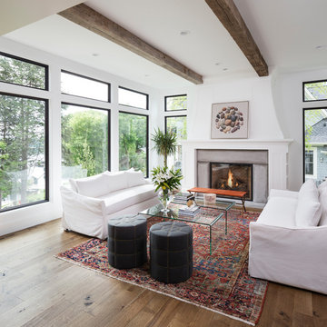 Weathered Antique Box Beams on a Vaulted Ceiling Full Room View