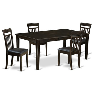 5-Piece Dining Room Set, Table With Leaf And 4 Dinette Chairs