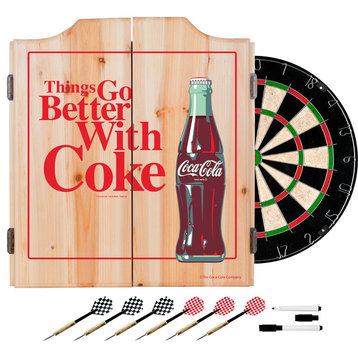 Coca Cola Dart Cabinet Set With Darts and Board, Better With Coke