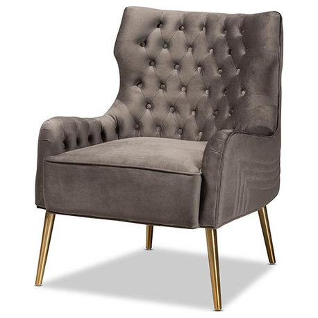 Baxton Studio Nelson Modern Luxe and Glam Grey Velvet Fabric Upholstered and...