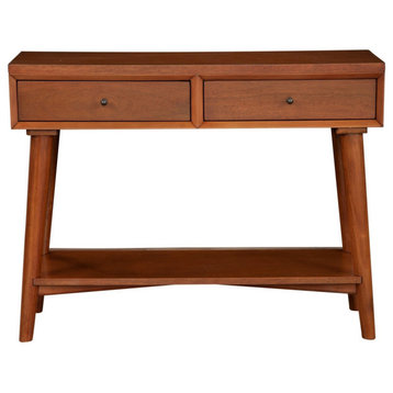 Console Table With 2 Drawers and Angled Legs, Brown