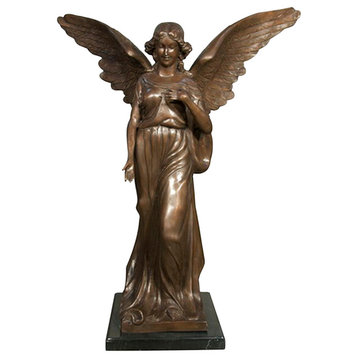 Angel in the Heavens Sculpture With Marble Base