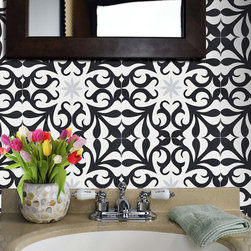 Moroccan Mosaic & Tile House - 8"x8" Tazarin Handmade Cement Tile, Black,Gray/White, Set of 12 - Wall And Floor Tile