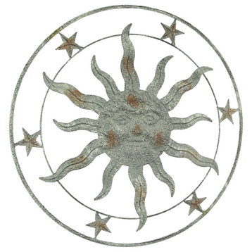 21.5 Inch Diameter Weathered Gray Finish Sun Face Wall Hanging