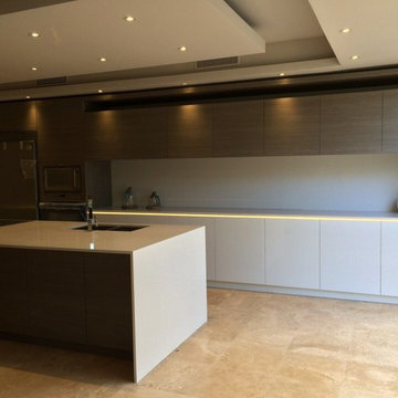 Kitchen - White gloss acrylic & textured grey melamine doors