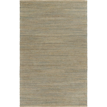 5' x 8' Tan and Blue Undertone Striated Area Rug