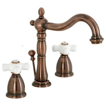 Widespread Bathroom Faucet, Vintage Design & Arc Spout & Cross Handles, Copper