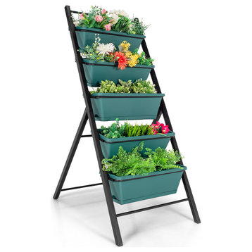 5-tier Vertical Garden Planter Box Elevated Raised Bed w/5 Container Green