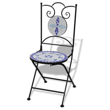 vidaXL Folding Bistro Chairs 2 pcs Outdoor Patio Chair Ceramic Blue and White