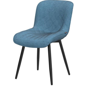 Set of 2 Dining Chair, Sleek Legs With Diamond Stitched Boucle Seat, Sky Blue