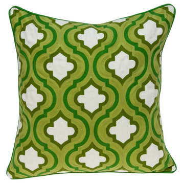 20" x 7" x 20" Cool Traditional Green and White Pillow Cover With Poly Insert