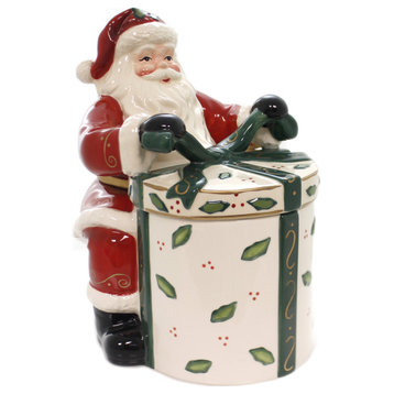 Tabletop Santa W/Gift Cookie Jar Ribbon Bow Cookie Jars
