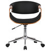 Bilginer Office Chair, Chrome With Black Faux Leather & Walnut Veneer Arms
