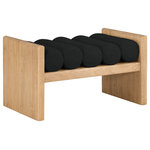 Meridian Furniture - Waverly Boucle Fabric Upholstered Bench, Black, 32" Wide, Natural Finish - Add originality to your home with this unique bench from Meridian Furniture's Waverly collection. Crafted using solid rubber wood with a natural finish, this bench makes a bold statement in any living space. Its H-shaped design holds five rich black boucle fabric cushion rolls on top, providing a comfortable place to sit for you or your guests. It's big enough to seat more than one person, providing you with extra seating space, and its contemporary design is perfect for any modern home.