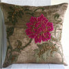 Brown Multicolor Applique 18"x18" Velvet Pillowcase, Applique Blossom