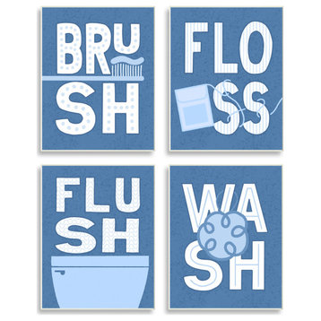 Fun Flush and Floss Bathroom Hygiene Chores Dynamic Text , 4pc, each 13 x 19