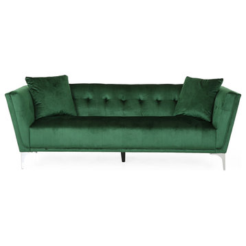 Fisher Glam 3-Seater Velvet Sofa, Emerald Green/Silver