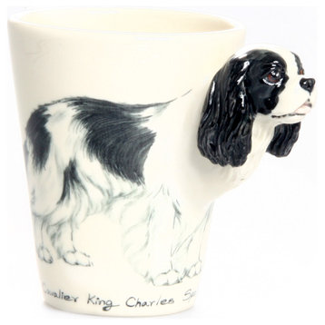 Cavalier King Charles Spaniel 3D Ceramic Mug, White and Black