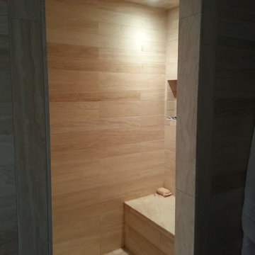 Travertine Plank Tile Shower - LV, NV.
