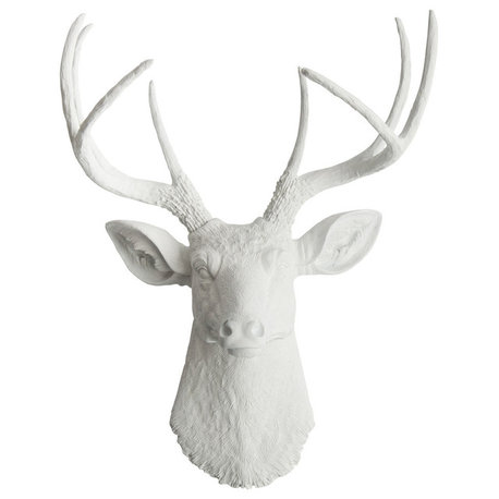 Faux Resin Deer Head Wall Mount, White With White Antlers