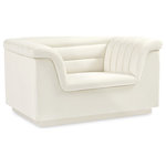 Meridian Furniture - Cascade Upholstered Set, Cream, Velvet, Chair - Add instant modern pizzazz to your living room or den with this Cascade velvet fabric chair. Upholstered from top to bottom in soft cream velvet upholstery, this chic chair adds contemporary flair to any space you choose to use it in. Curved arms and a sleek profile make this chair beautiful to behold while deep channel tufting adds to its long-term durability and adds a textural feel. Thickly padded arms, back and seat make this chair perfect for curling up in while watching TV or reading the latest bestseller.