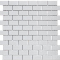 Metro Subway Glossy White Porcelain Mesh-Mounted Mosaic Tile - Mosaic Tile