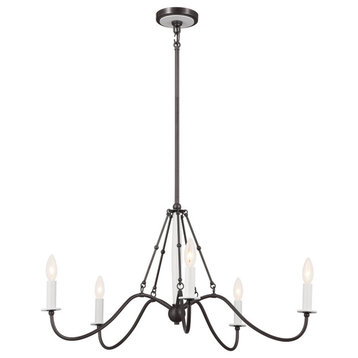 Freesia 31.2" 5 Light Chandelier, Anvil Iron With White Accents