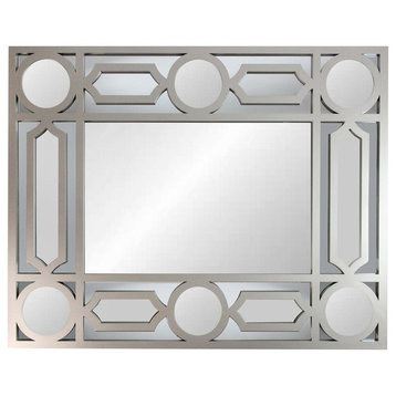 29.5" Geometric Openwork Matte Pewter Gray Decorative Rectangular Wall Mirror