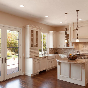 Granite Countertops and Antique Espresso White Cabinets